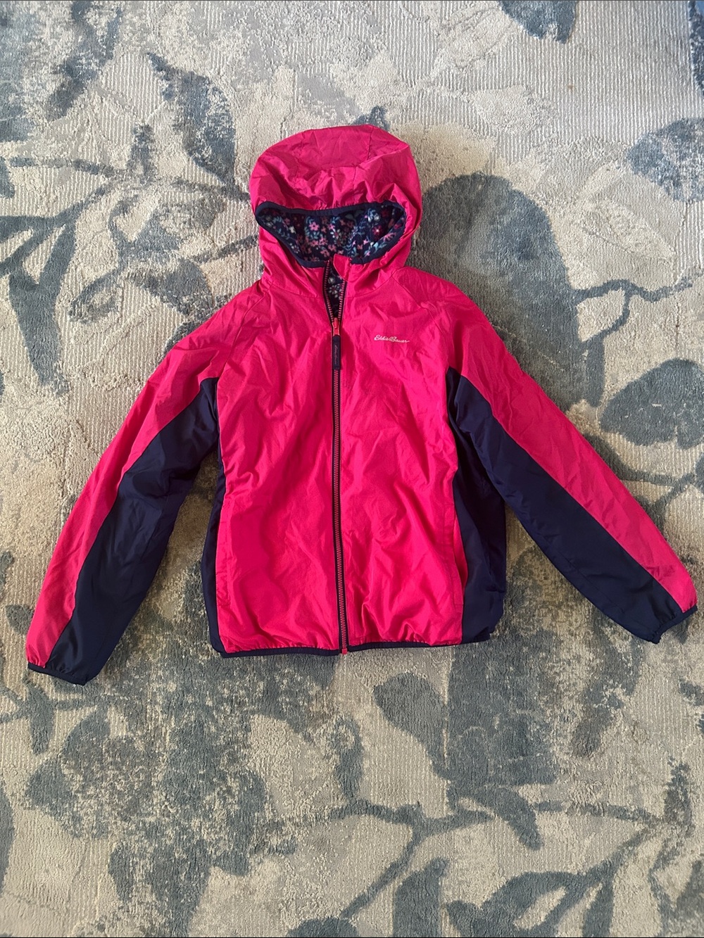 Eddie Bauer Pink and Navy Hooded Rain Jacket